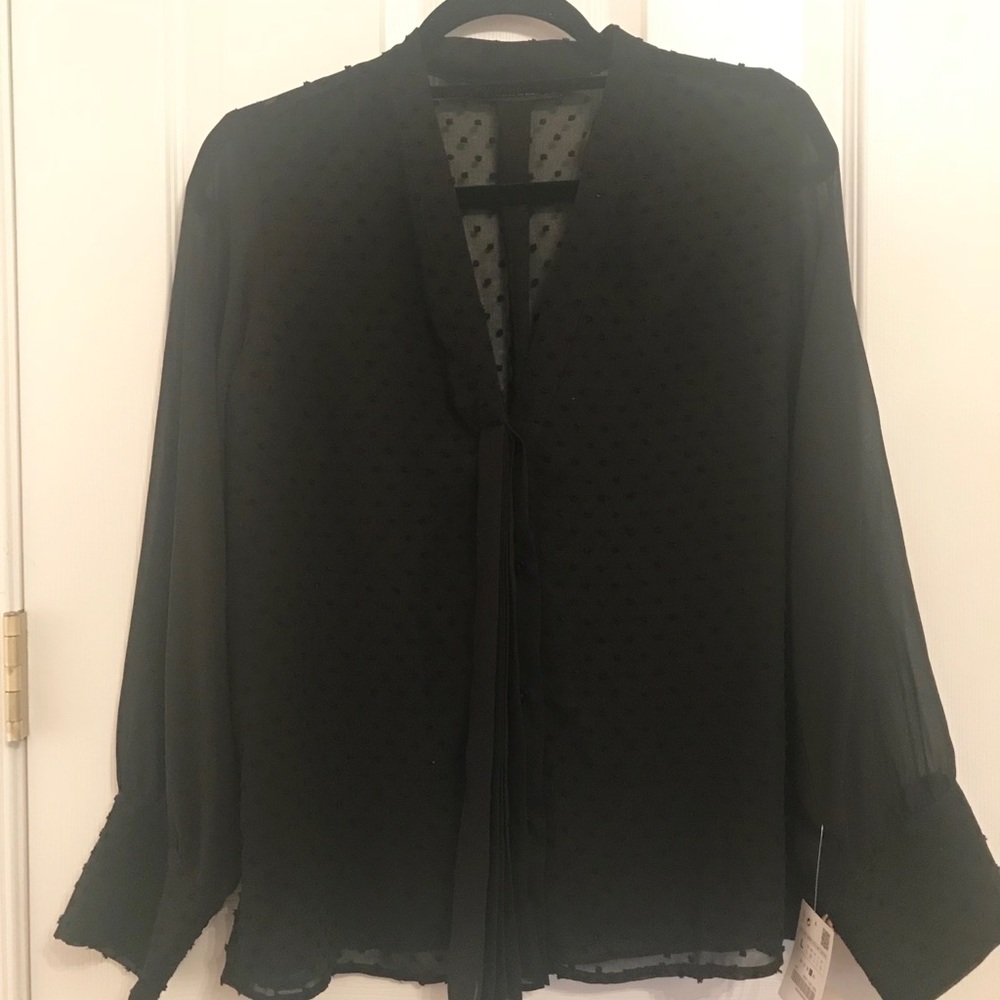 Zara Textured See-through Sleeve Blouse
